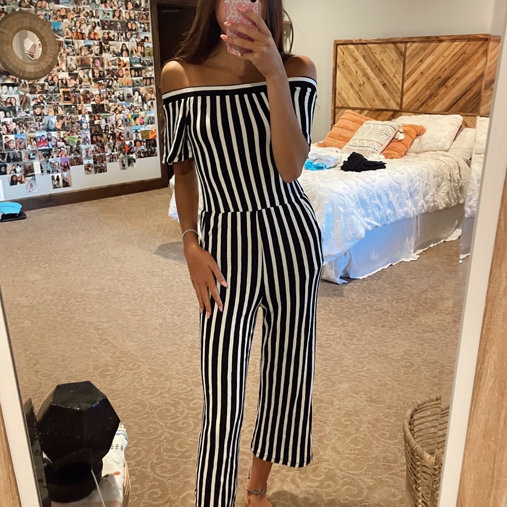 Love tree striped jumpsuit